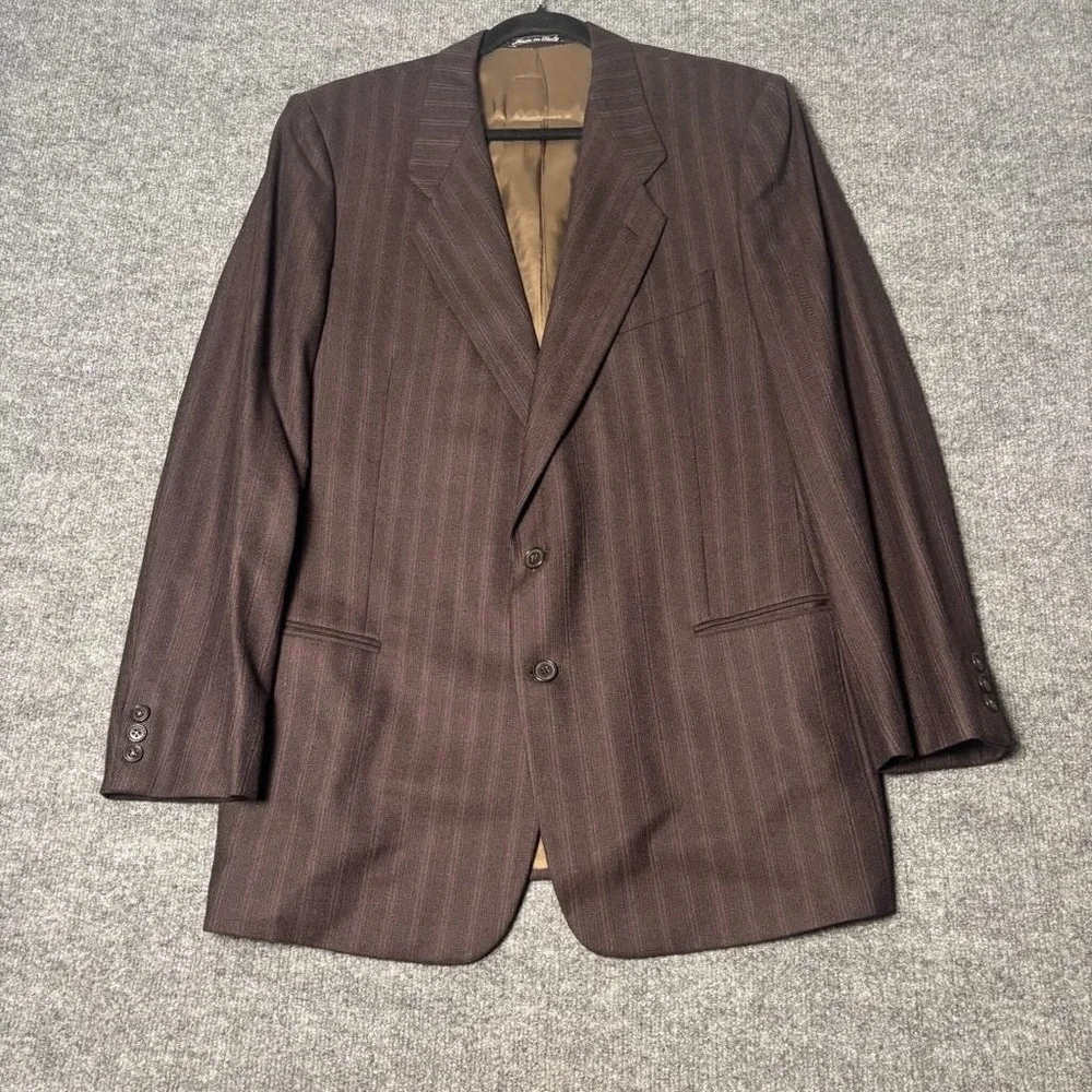 Emanuel Ungaro Uomo Brown Pinstripe Virgin‎ Wool Blazer Saks Fifth Avenue 42L IT
